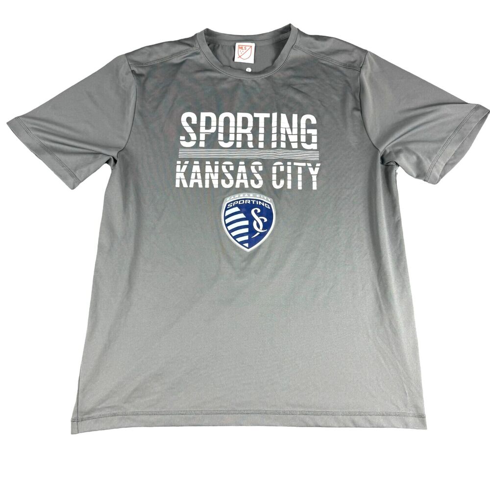 Sporting KC Shirt Mens Large Gray Short Sleeve Soccer Official MLS Kansas City